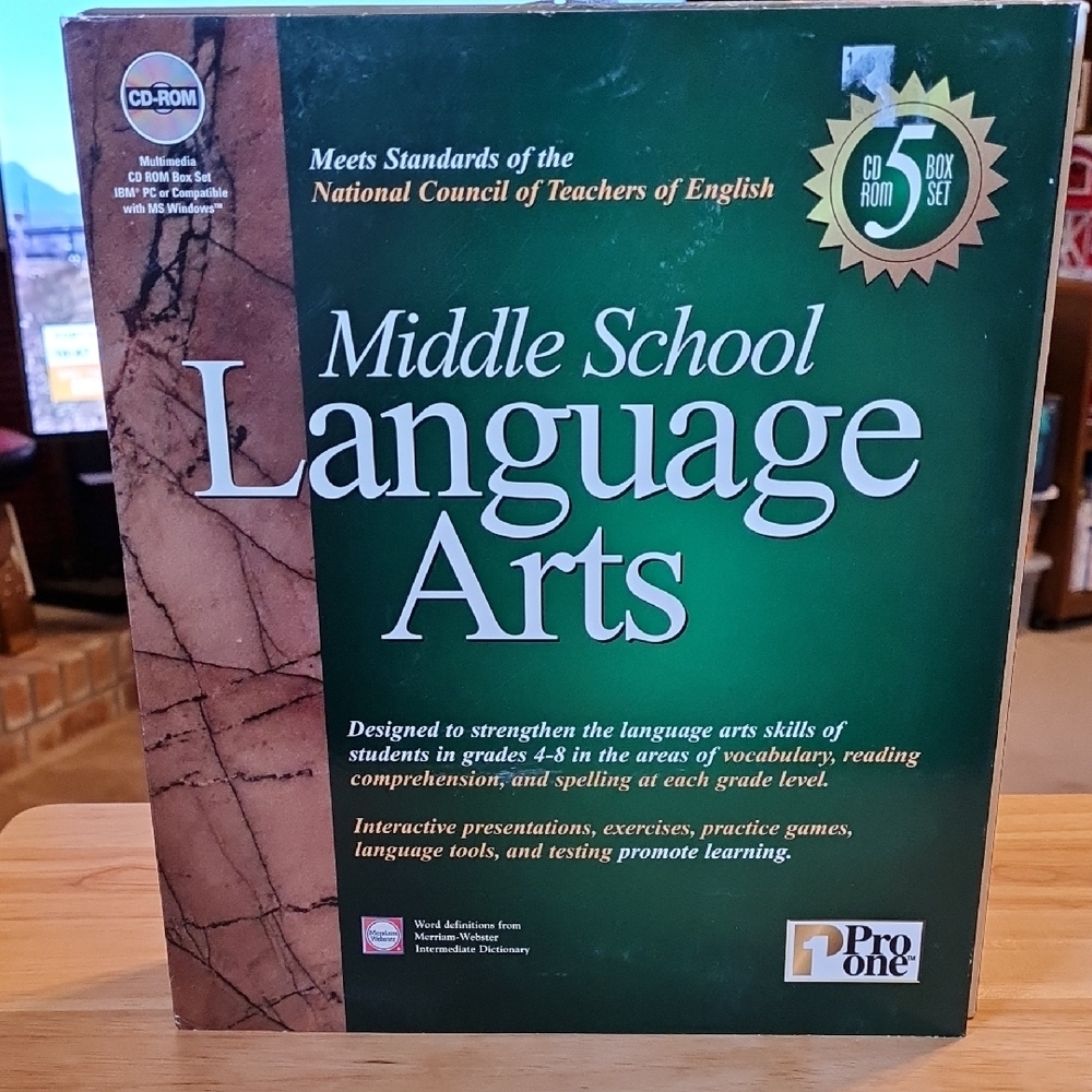 Middle School Language Arts CD-ROM Box Set, 5 CDs, 4 Are Unopened. Great Cond.